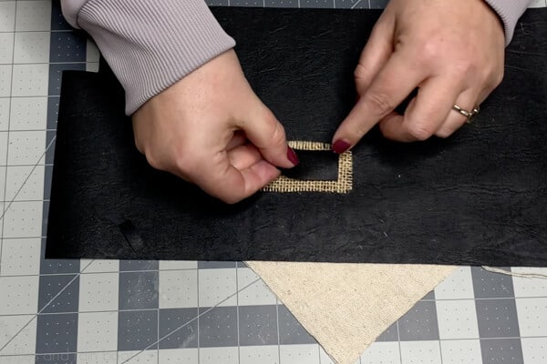 Image showing step 16 which is to cut a leather patch to fit inside the cut burlap patch.