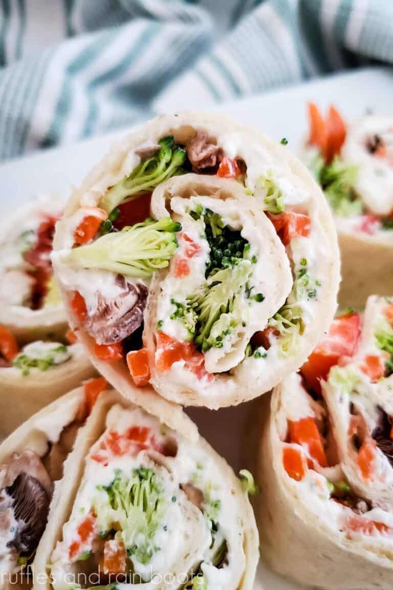 Veggie Ruffles Delicious and Easy Vegetable Pizza Pinwheels - Ruffles and Rain Boots