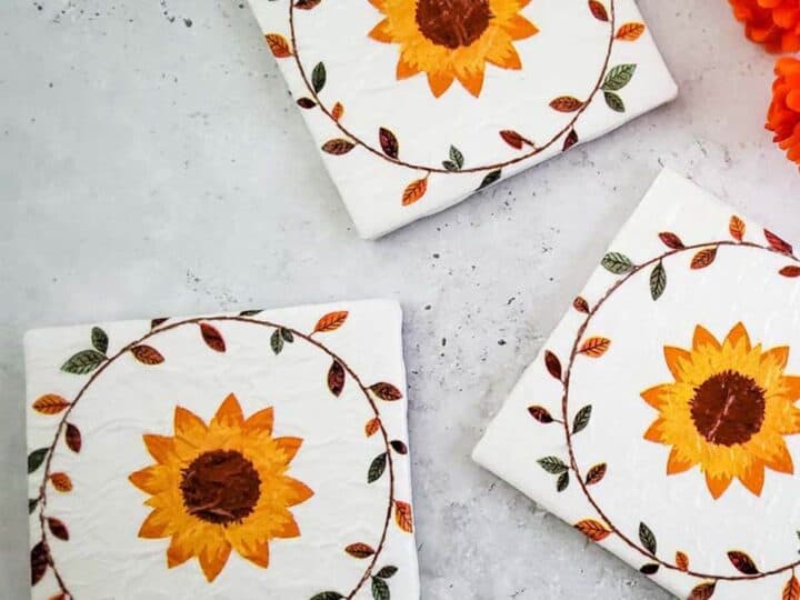 Sunflower Decoupage Coaster DIY Ruffles and Rain Boots