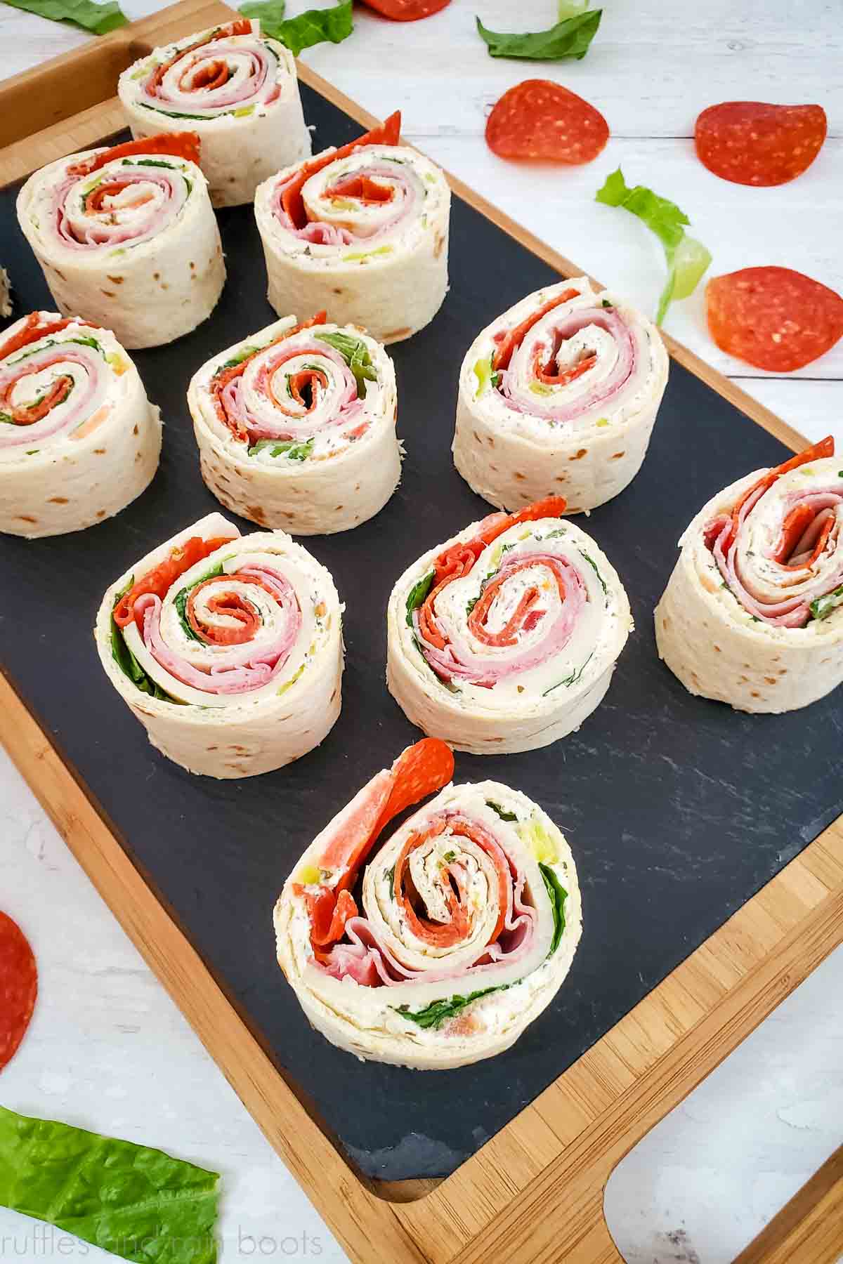 Italian Meat Pinwheel Sandwiches - Ruffles and Rain Boots