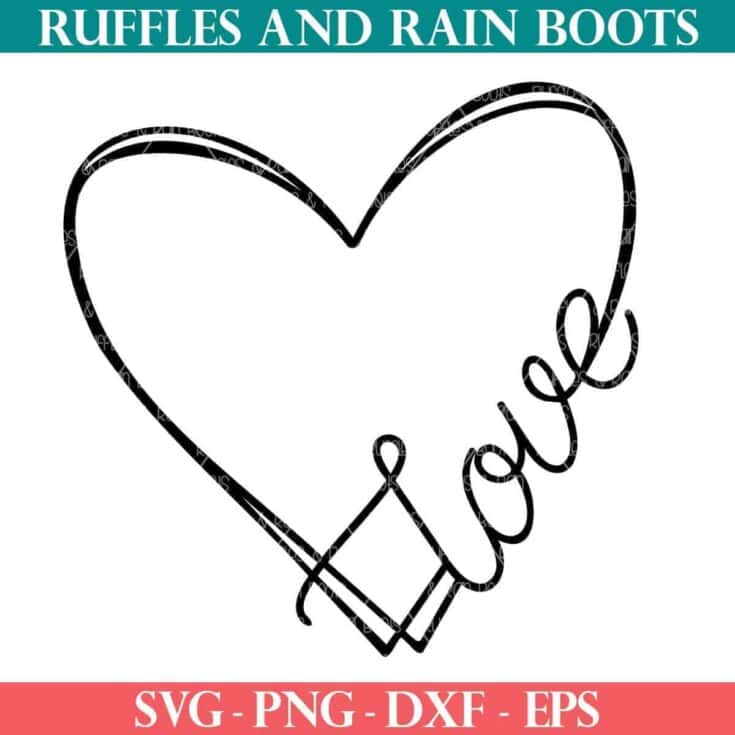 Image for Free Heart Love SVG with Hand Drawn Heart and Lettering