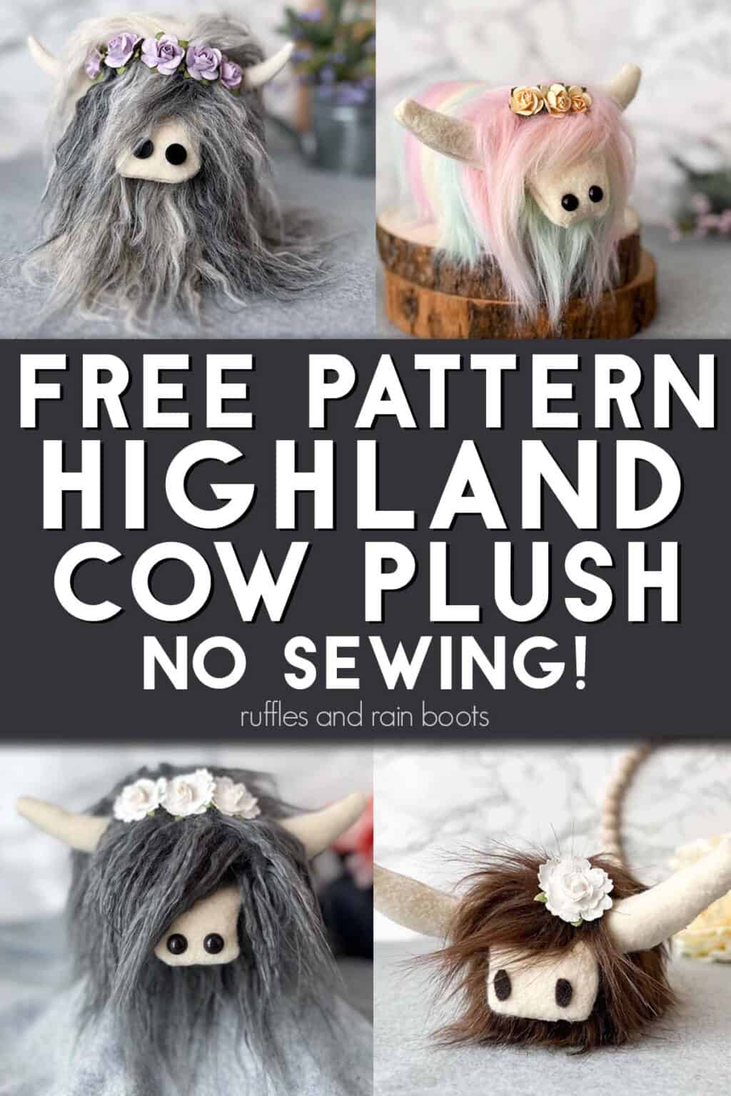 DIY Highland Cow Free Pattern No Sew Ruffles and Rain Boots