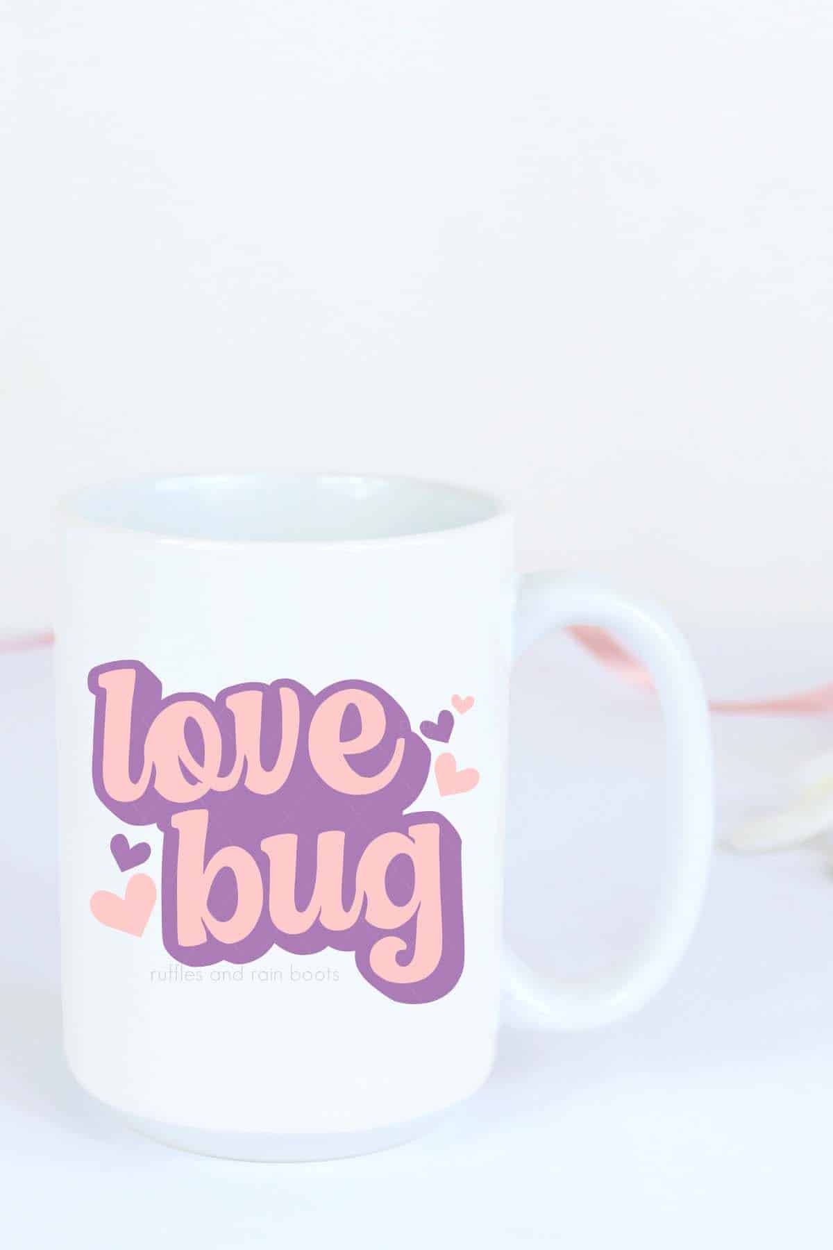 Vertical image of love bug in offset style for Valentine Cricut mug craft.