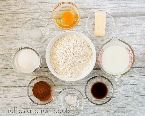 The ingredients for the snickerdoodle cupcakes recipe