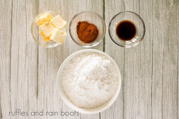 The frosting ingredients for the snickerdoodle cupcakes recipe