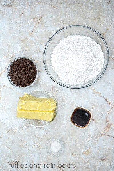 Ingredients for the edible cookie dough cupcakes frosting.