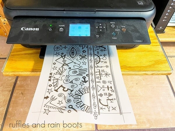 A printer with the printed free pattern for the Black Flame Candle.