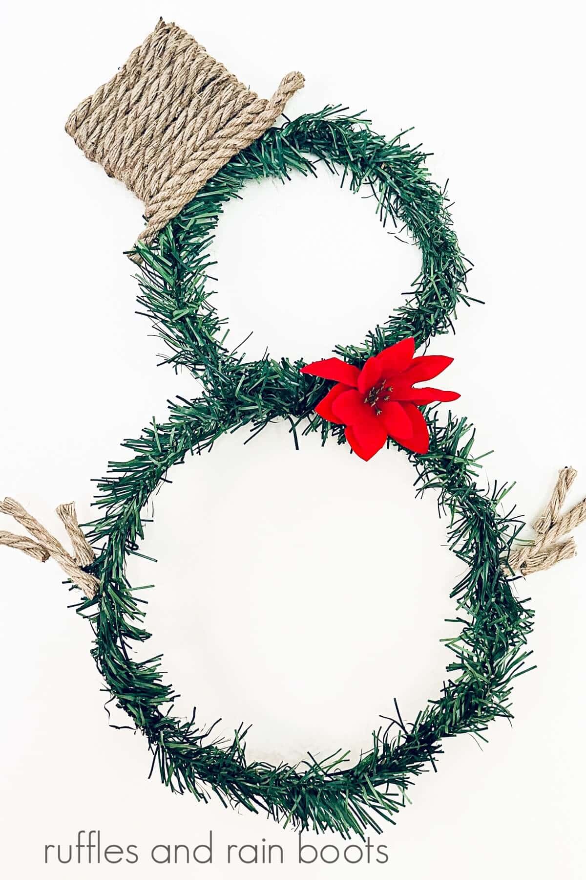 An adorable Dollar Tree snowman wreath against a white background.