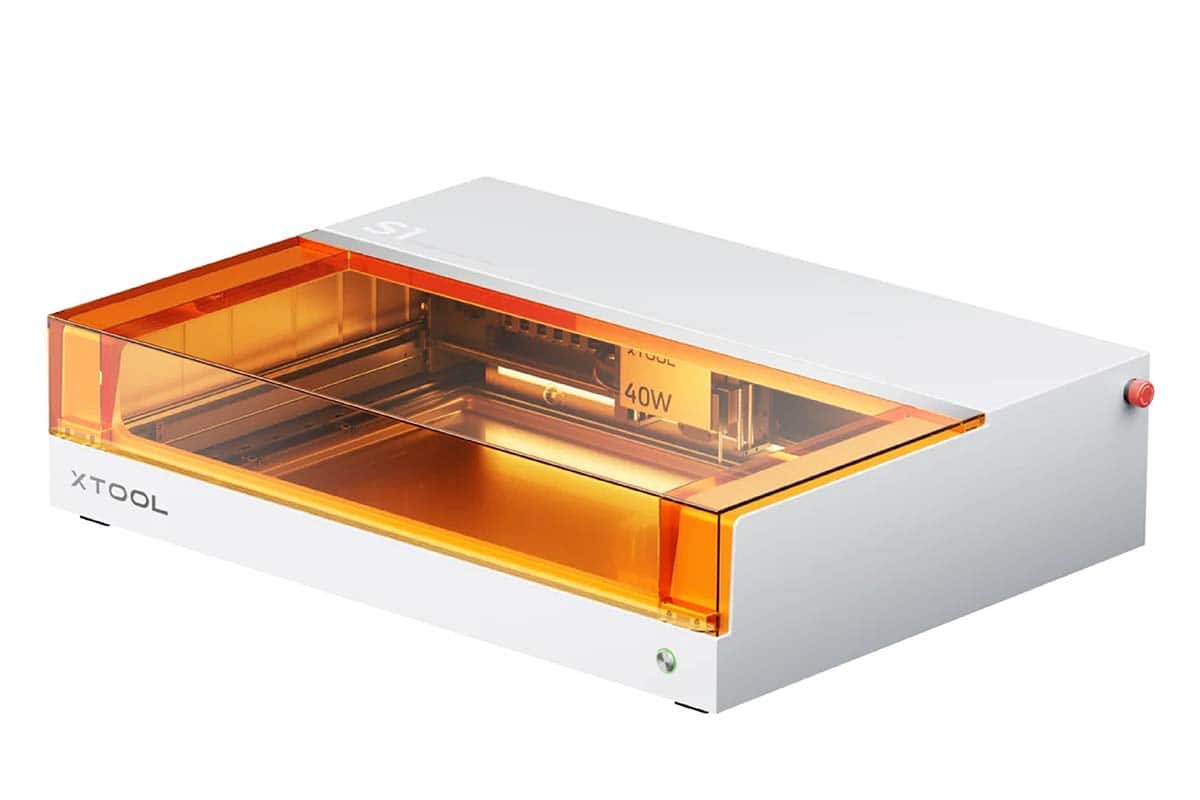 Horizontal picture of the limited series xTool S1 white pearl laser for a pretty craft room laser.