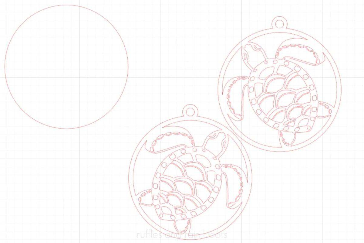 Horizontal image of the three design pieces used to create laser cut suncatcher with flex material and wood.