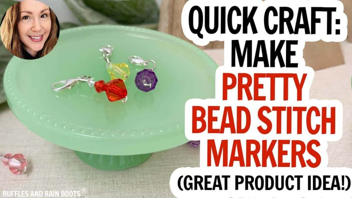 Horizontal thumbnail image of stitch markers with text which reads quick craft: pretty bead stitch markers.