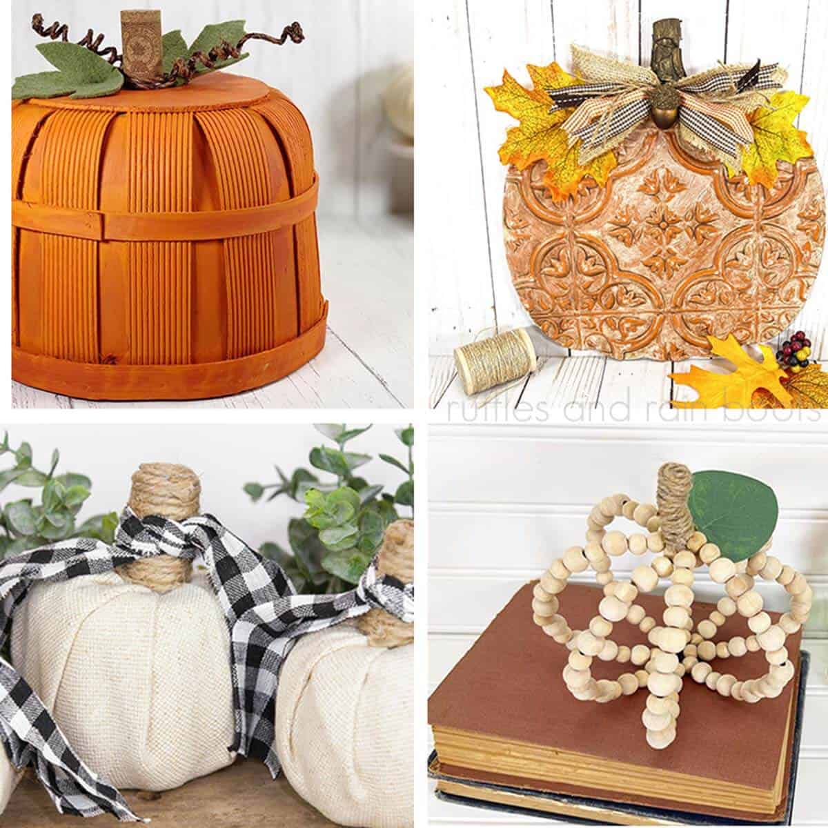 Square image of four crafts for fall using Dollar Tree and dollar store finds.
