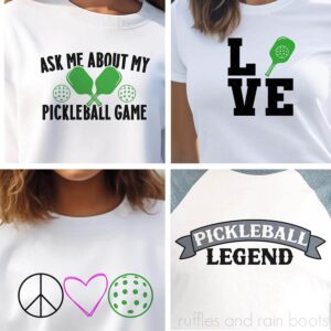 Square image of four pickleball cut files for lasers and Cricut machines.