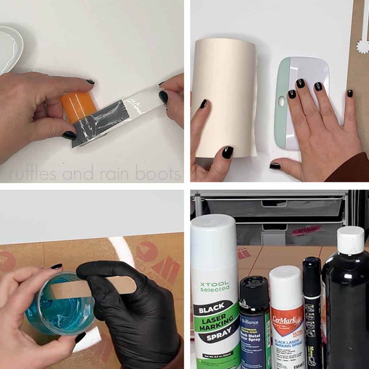 Four image collage of different types of laser masking.