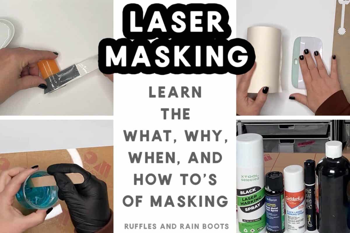 Horizontal four image collage of laser masking with text which reads learn the what, why, when, and how to's of laser masking.