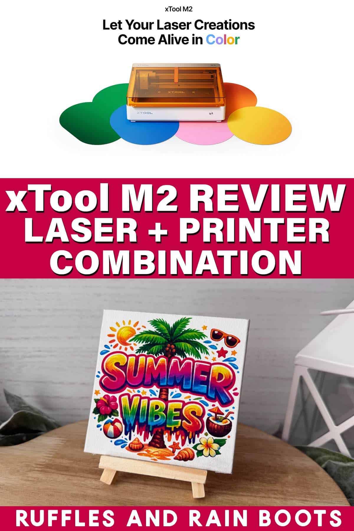 Split vertical image with text which reads xtool M2 review laser and printer combination.