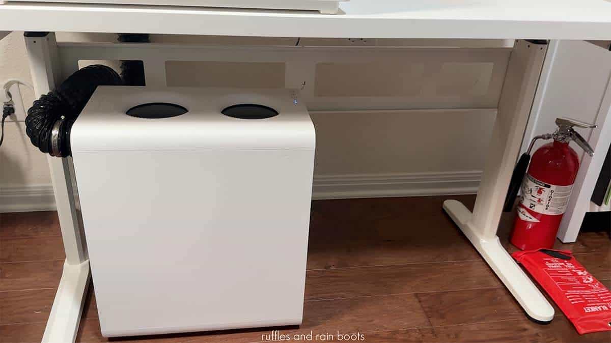 Horizontal image of the AP2 from xTool, the air purifier I am using with the xTool M2 printer and laser machine.